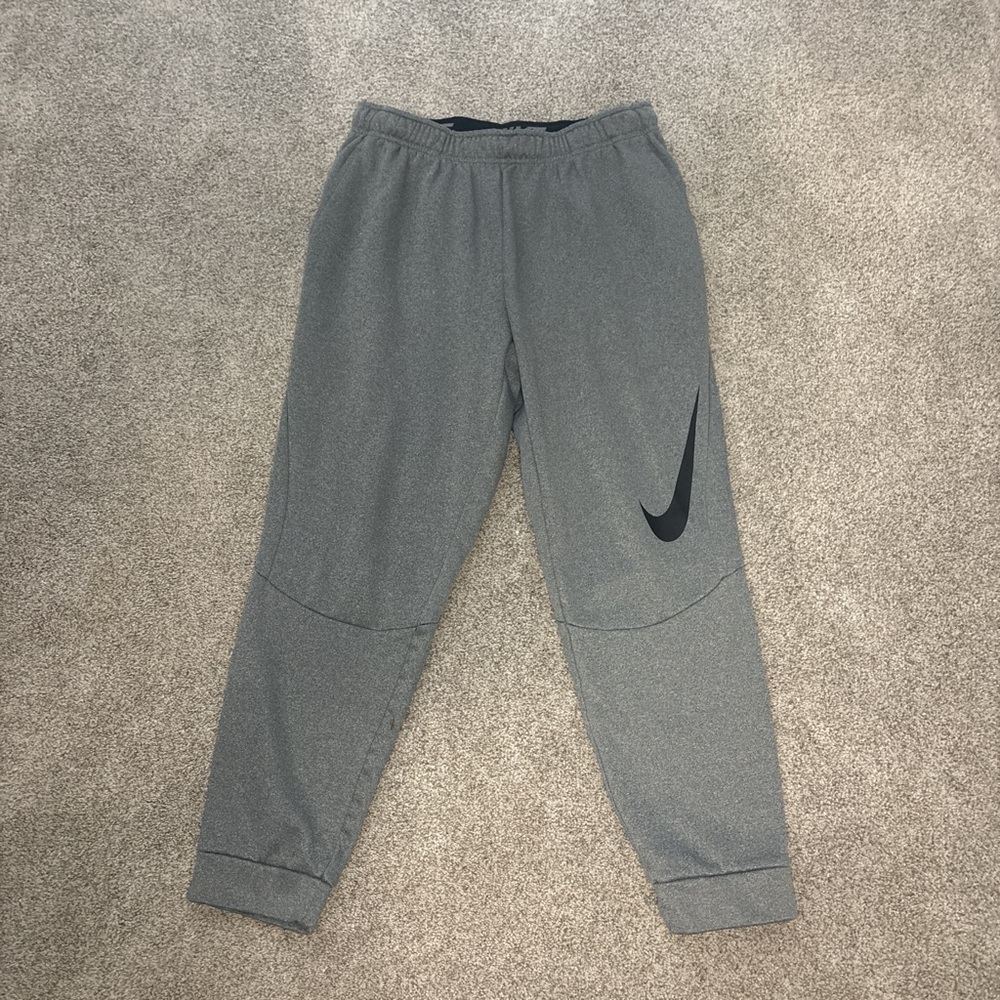 Nike Men's Gray Sweatpants with Black Logo